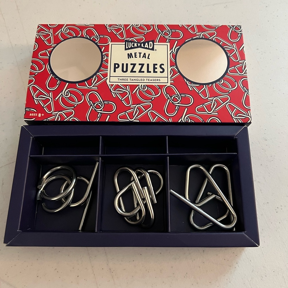LUCKY LAD Metal Puzzles brain-teasers w/ box 3 Tangled Teasers IQ Test